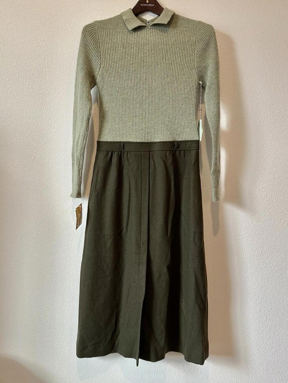 Vintage 70s Angora Wool Sweater Dress Nordstrom NWT Deadstock Green Knit Midi 12